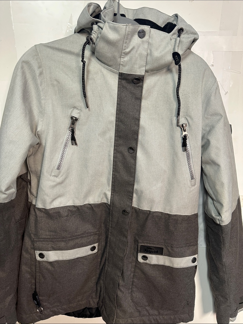 Two-Tone Gray/Charcoal Ski Jacket with Hood
